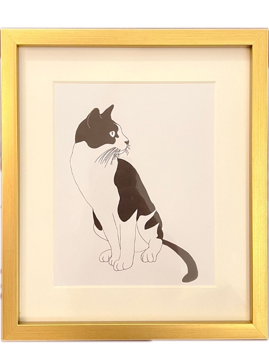 West Elm Other - Gold Framed Original Tuxedo Cat Art Print - Black and White